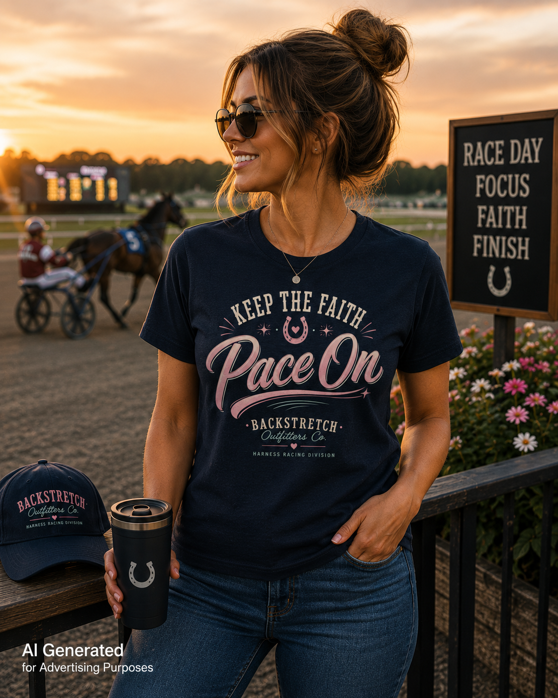 Keep the Faith Pace On Women's Horse Racing T-Shirt | Harness Racing Shirt for Women | Standardbred Lover Tee | Equestrian Graphic Tee | Backstretch Outfitters Co.