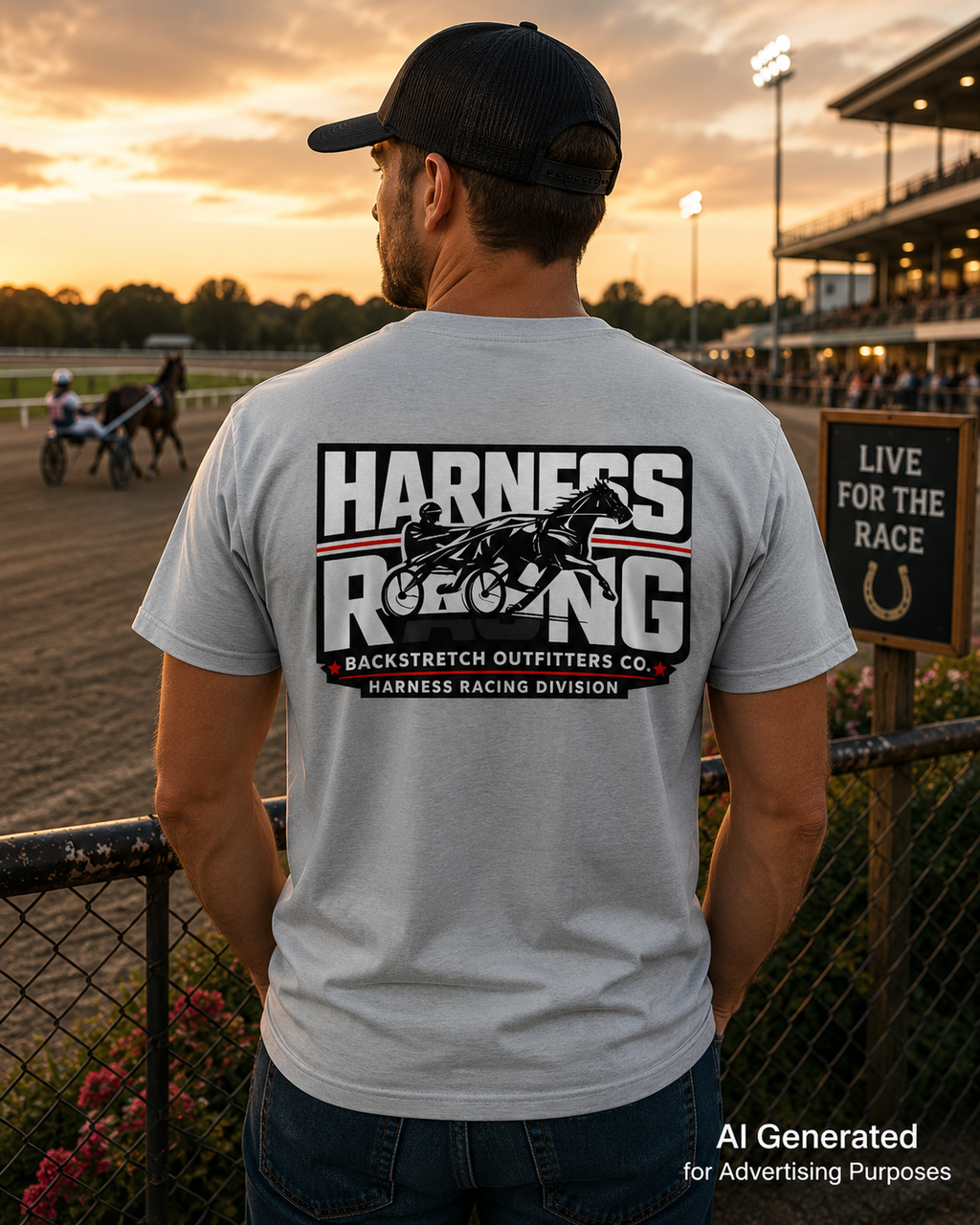 Harness Racing Hoodie for Men | Backstretch Outfitters Co. Harness Racing Division | Standardbred Horse Racing Sweatshirt | Horse Racing Fan Gift
