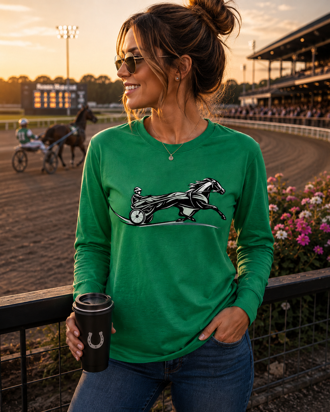 Women's Harness Racing Long Sleeve Shirt | Standardbred Horse Lover Tee | Harness Horse Graphic Shirt | Equestrian Long Sleeve | Horse Racing Gift for Women