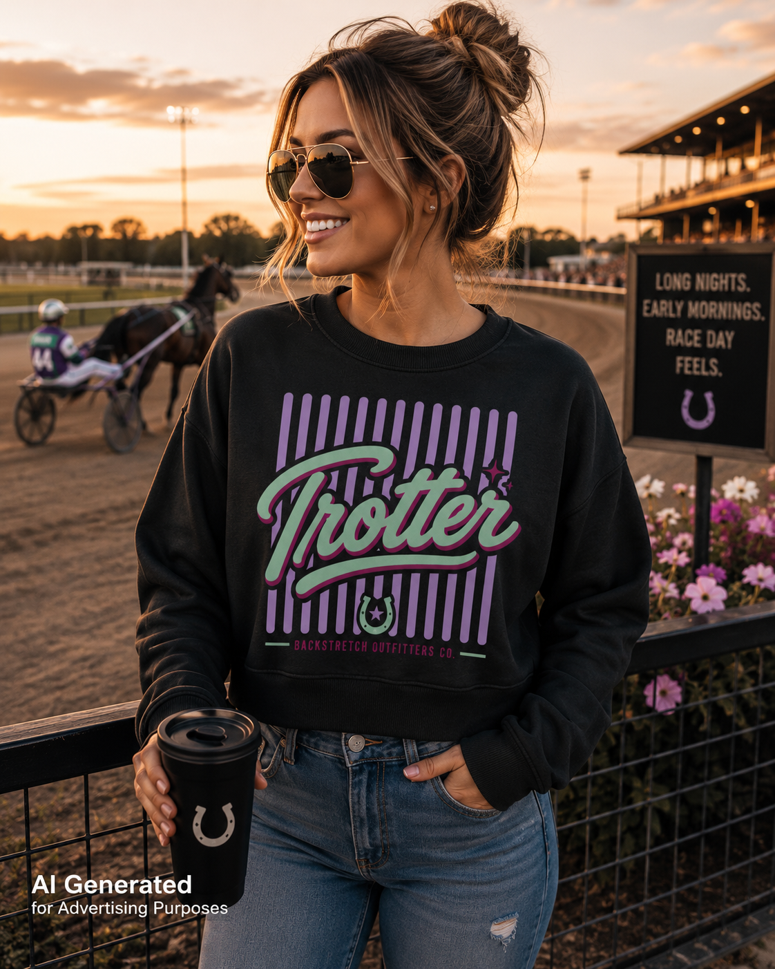 Women's Trotter Long Sleeve Shirt | Harness Racing Lover Tee | Horse Racing Graphic Shirt | Backstretch Outfitters Co. | Equestrian Gift for Women