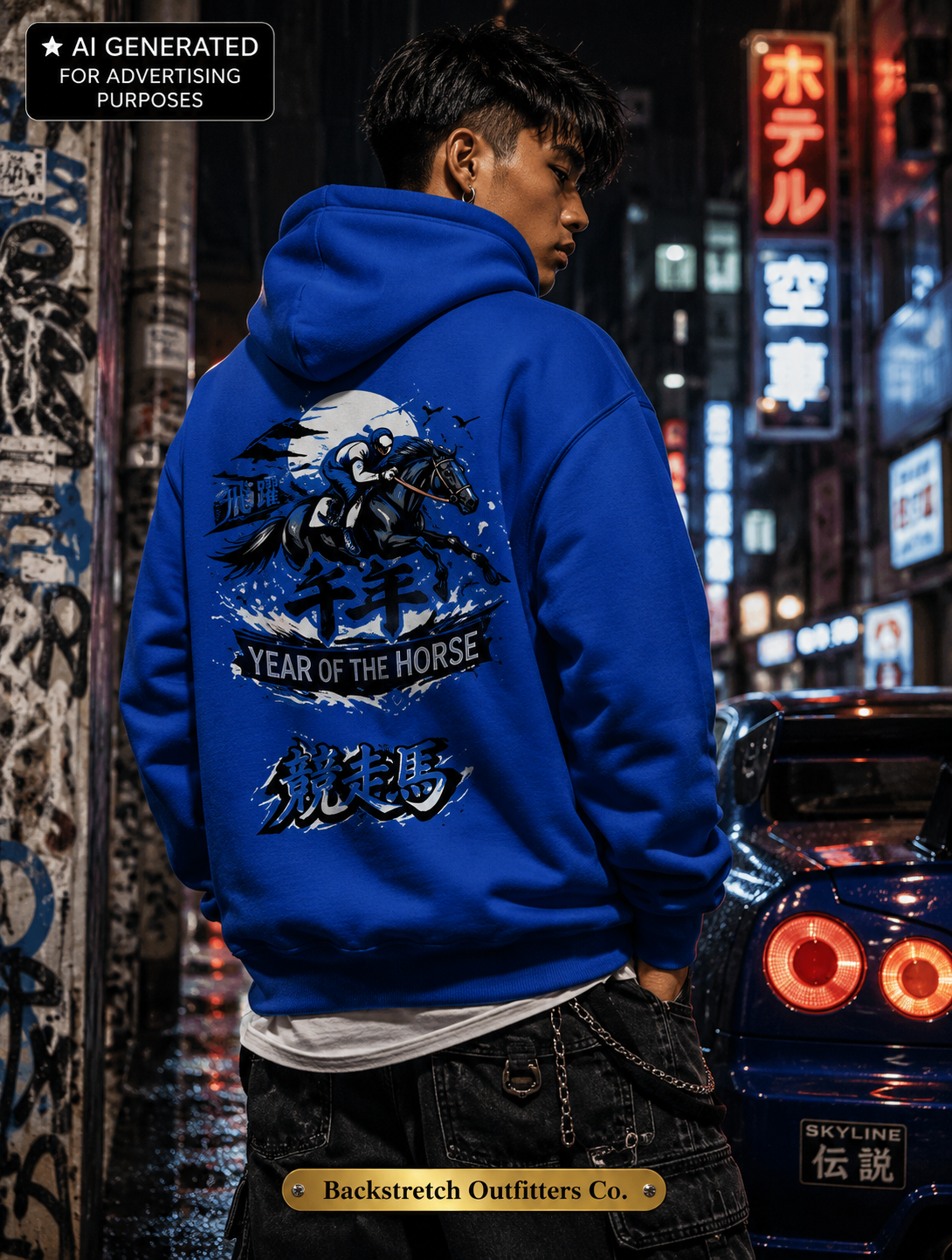Year of the Horse Streetwear Hoodie | Japanese Horse Graphic Hoodie | Anime Horse Sweatshirt | Y2K Equestrian Fashion