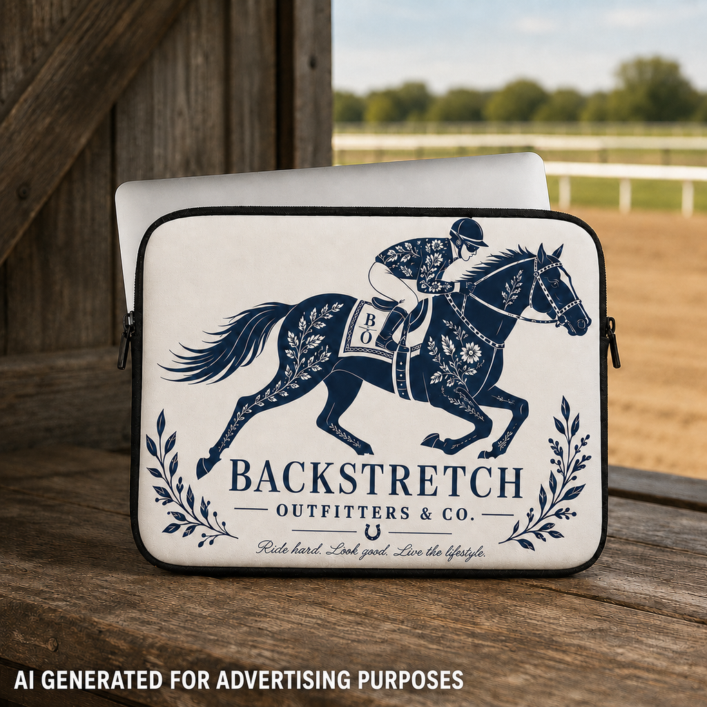Horse Racing Laptop Sleeve, Floral Racehorse and Jockey Computer Case, Equestrian Gift for Her, Horse Lover Tech Accessory