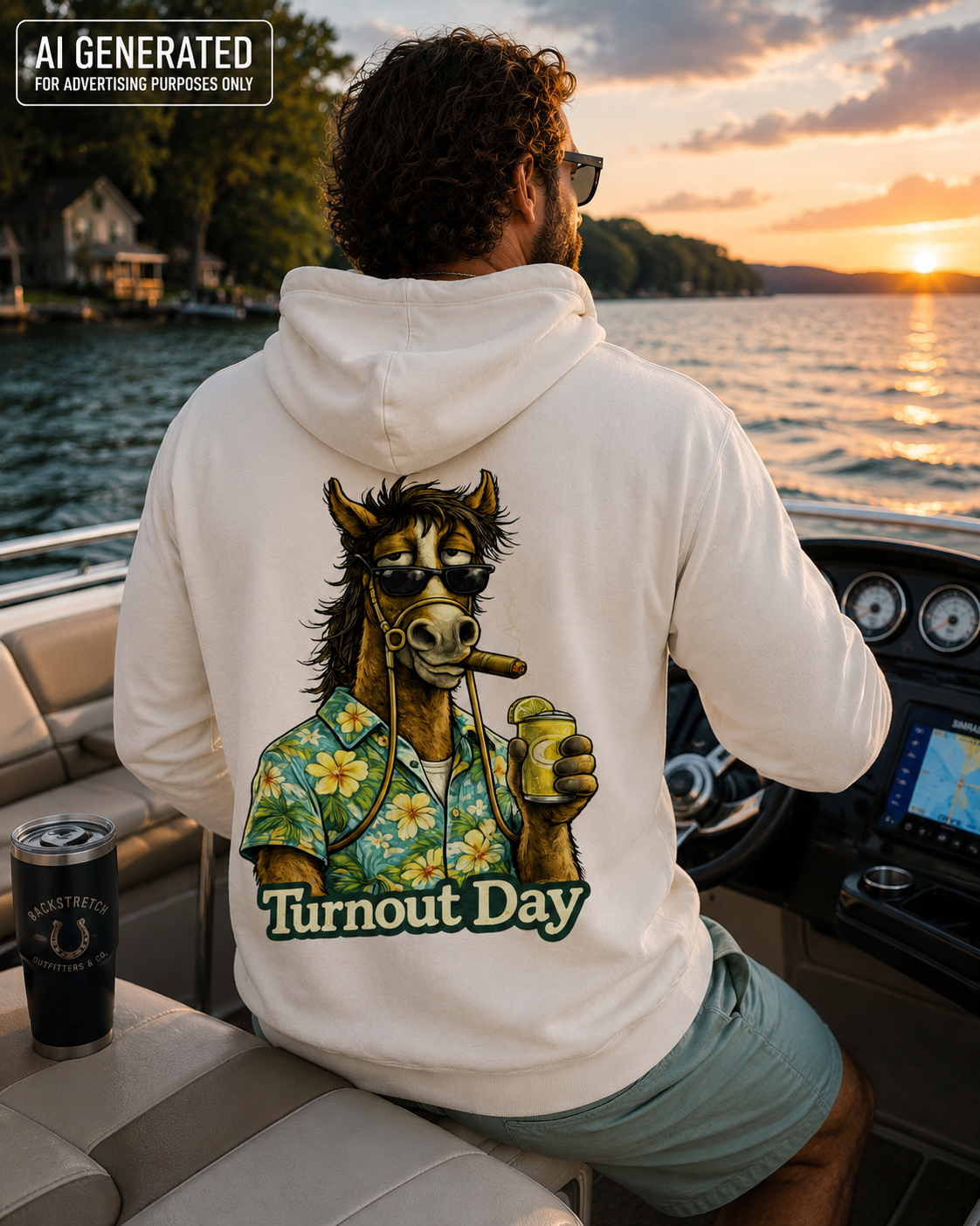 Turnout Day Horse Hoodie, Funny Horse Racing Sweatshirt, Tropical Horse Graphic, Equestrian Gift, Horse Lover Boating Hoodie