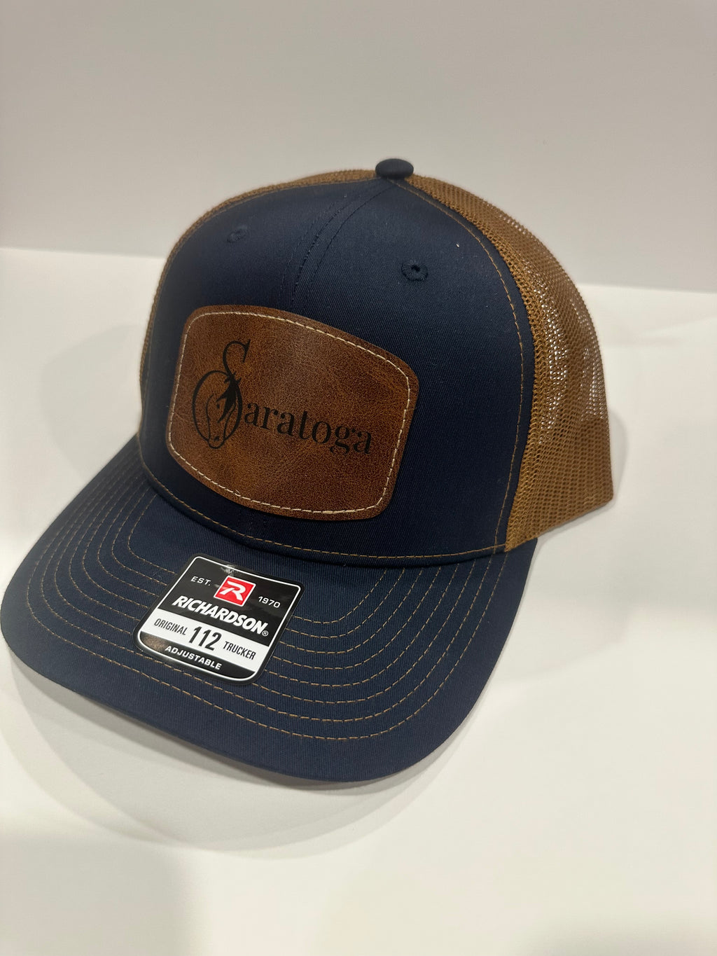 Saratoga Leather Patch Hat | Premium Mesh Snapback | Horse Racing Trucker Cap