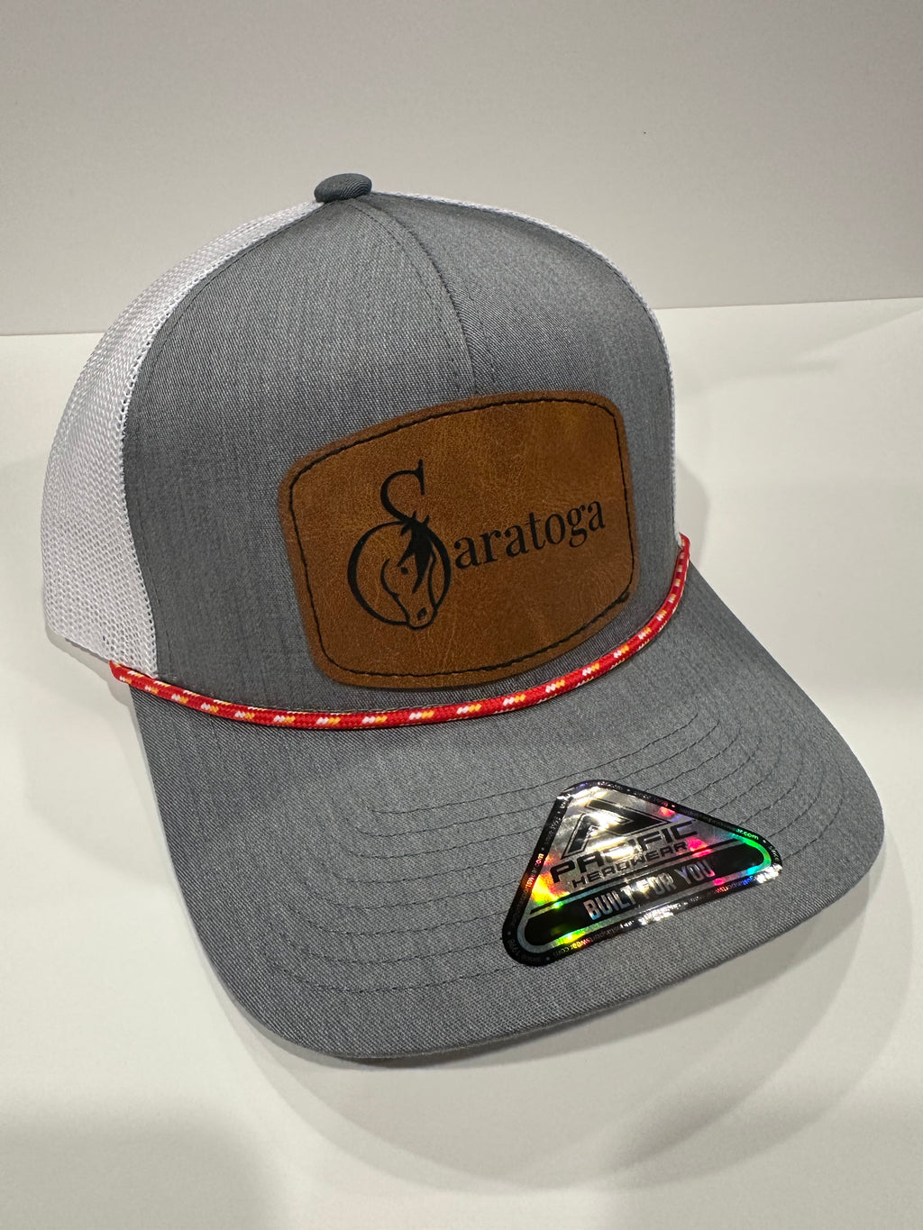 Saratoga Leather Patch Hat | Premium Mesh Snapback | Horse Racing Trucker Cap