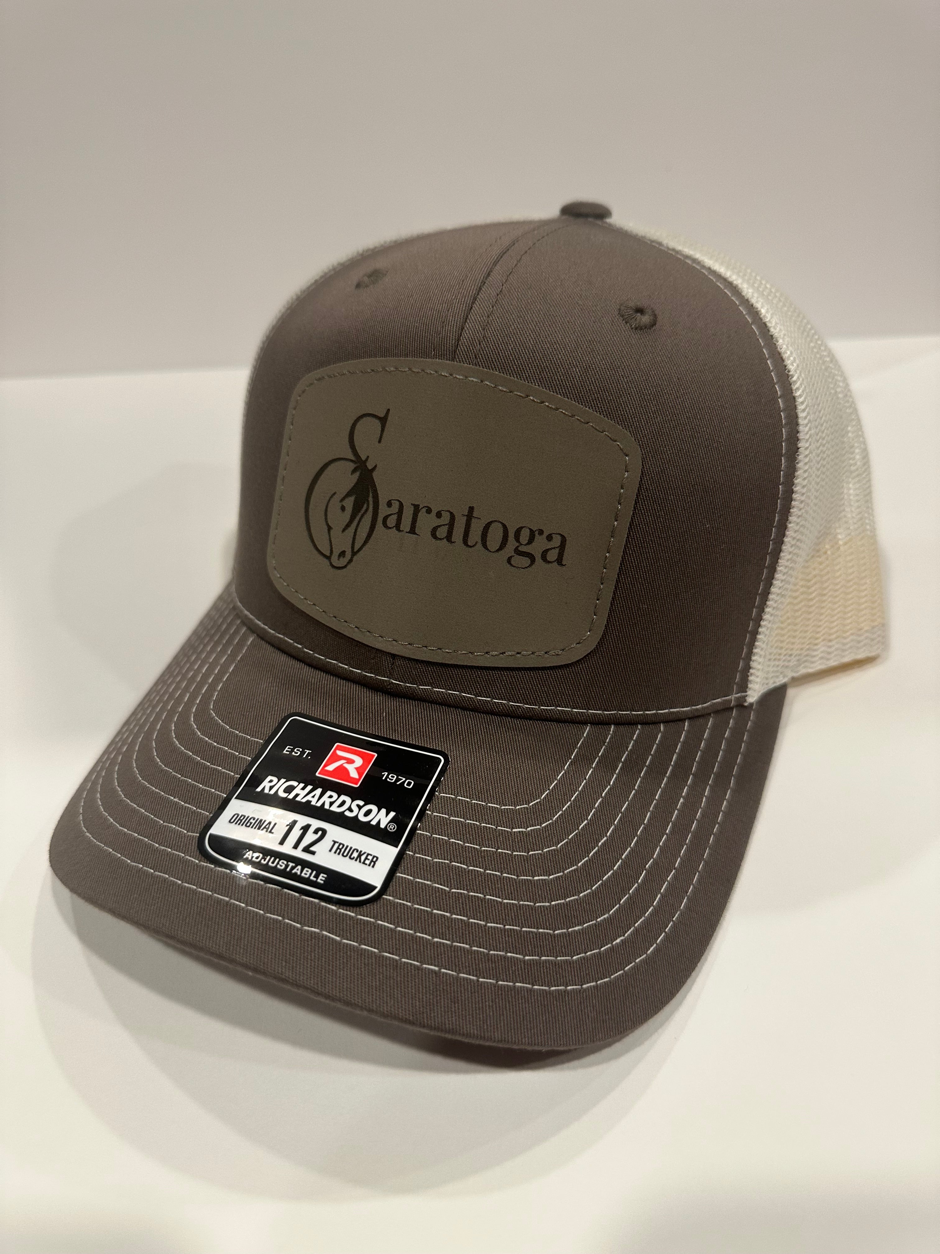 Saratoga Leather Patch Hat | Premium Mesh Snapback | Horse Racing Trucker Cap