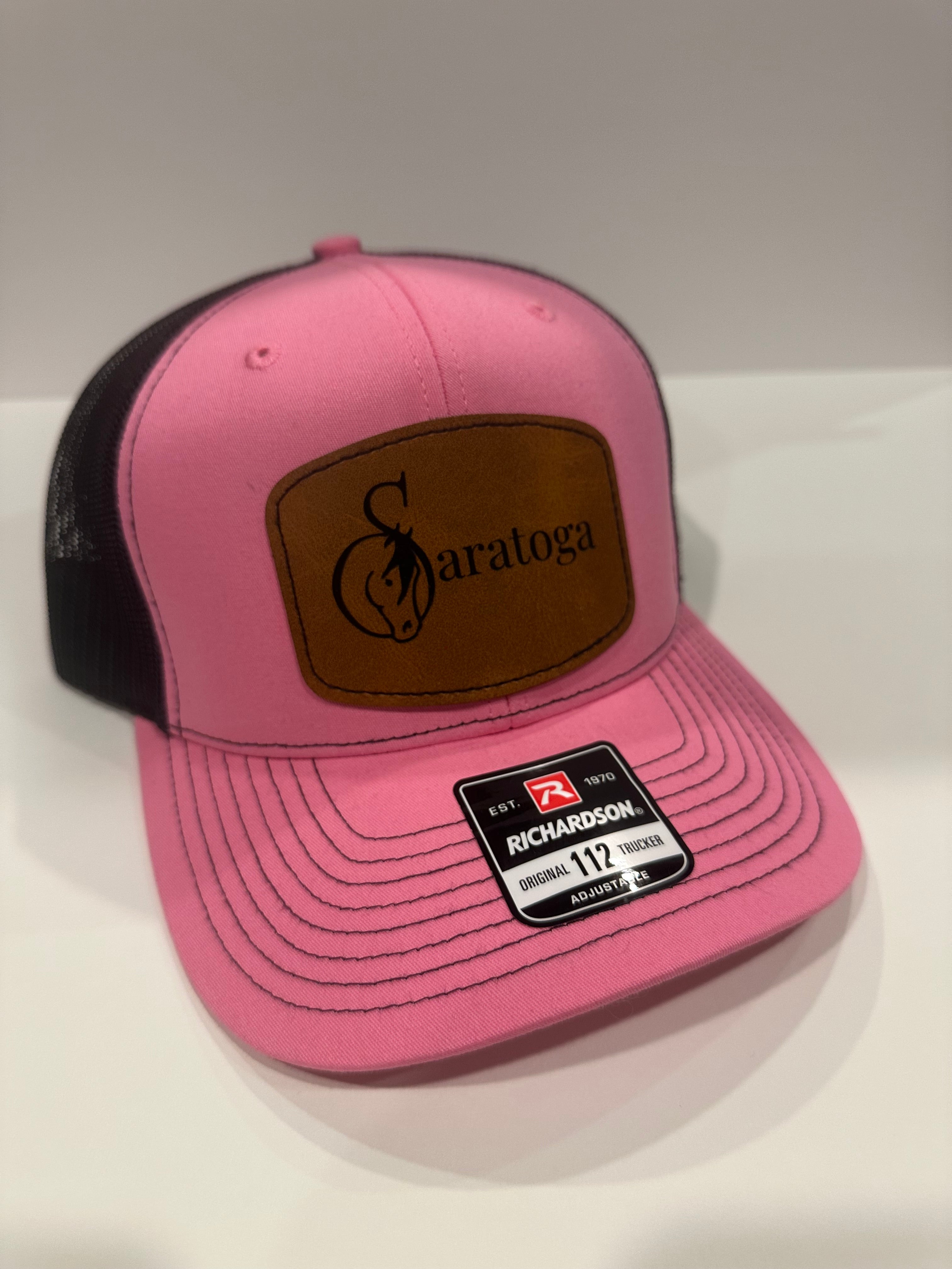 Saratoga Leather Patch Hat | Premium Mesh Snapback | Horse Racing Trucker Cap