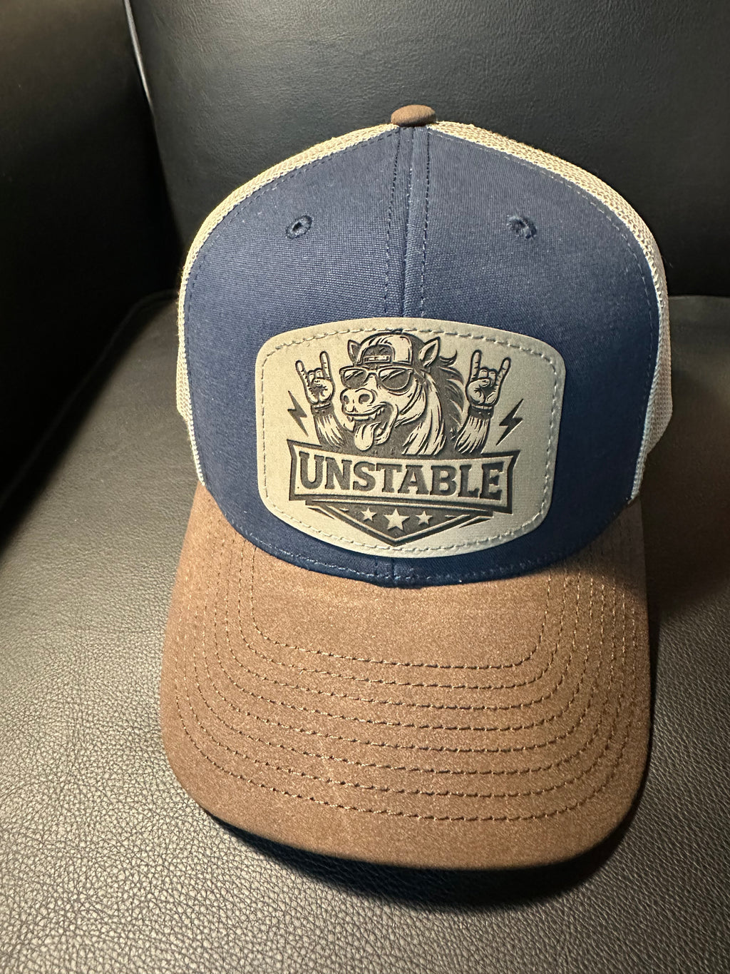 Unstable Horse Leather Patch Trucker Hat | Funny Horse Racing Hat