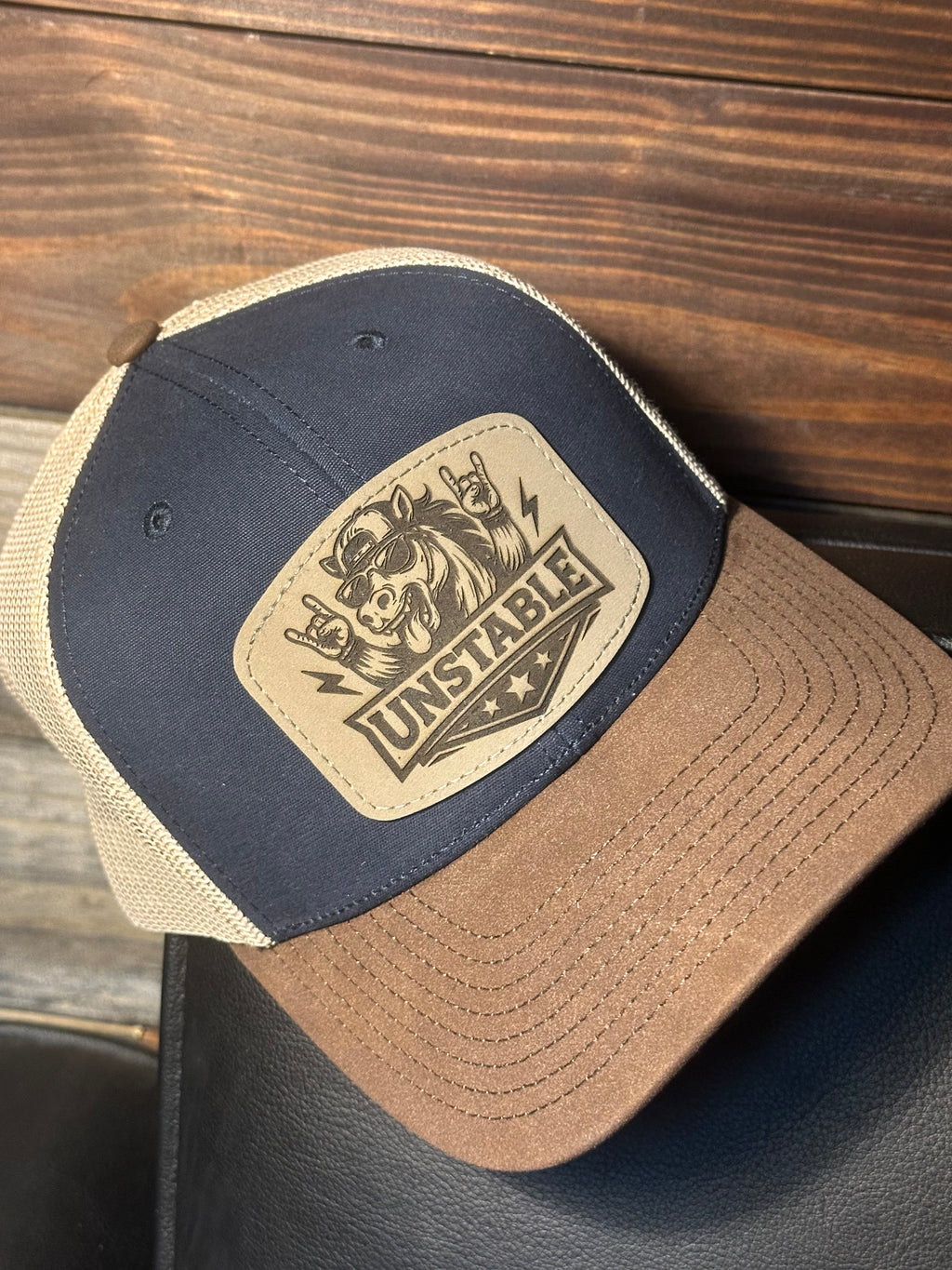 Unstable Horse Leather Patch Trucker Hat | Funny Horse Racing Hat