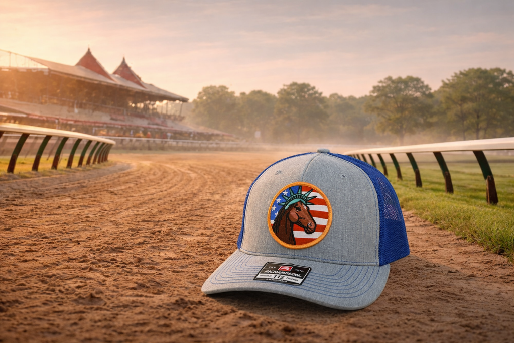 BSCO - Backstretch Outfitters & Co. NY Liberty Horse Racing Hat: Gray/Blue