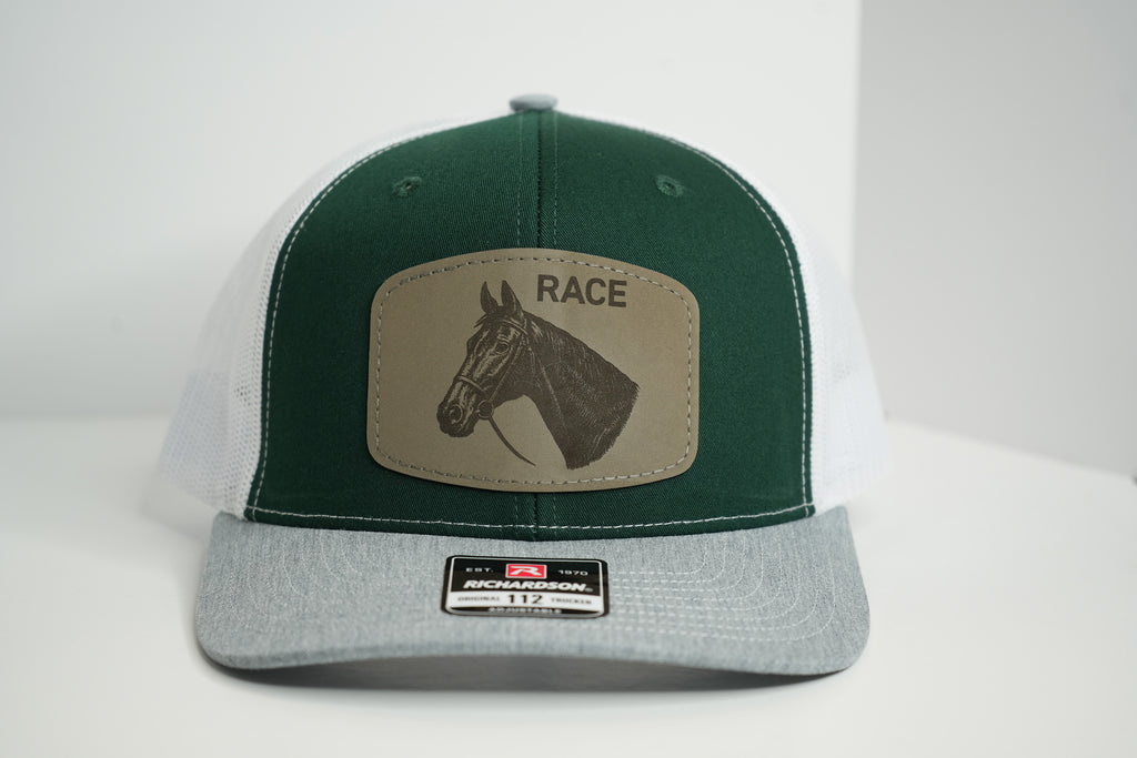 BSCO - "Race Horse" Trucker Snapback Hat: Green/White/Gray