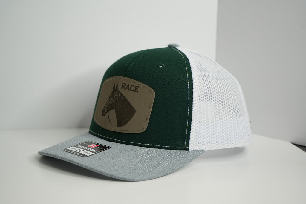 BSCO - "Race Horse" Trucker Snapback Hat: Green/White/Gray