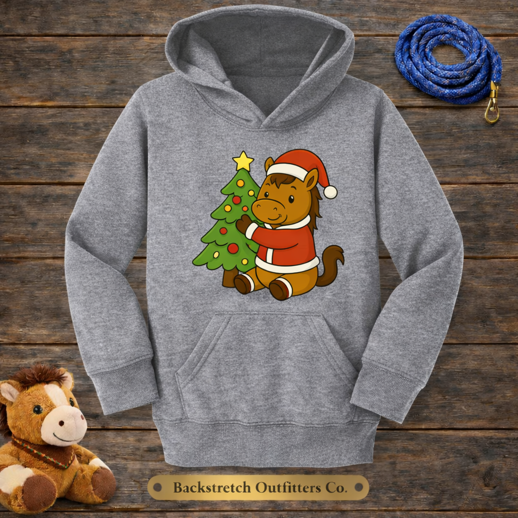 BSCO Breezie Santa Childrens Sweatshirt-ids Christmas Horse Hoodie – Farm Winter Holiday Sweatshirt for Children | Cute Santa Horse Graphic