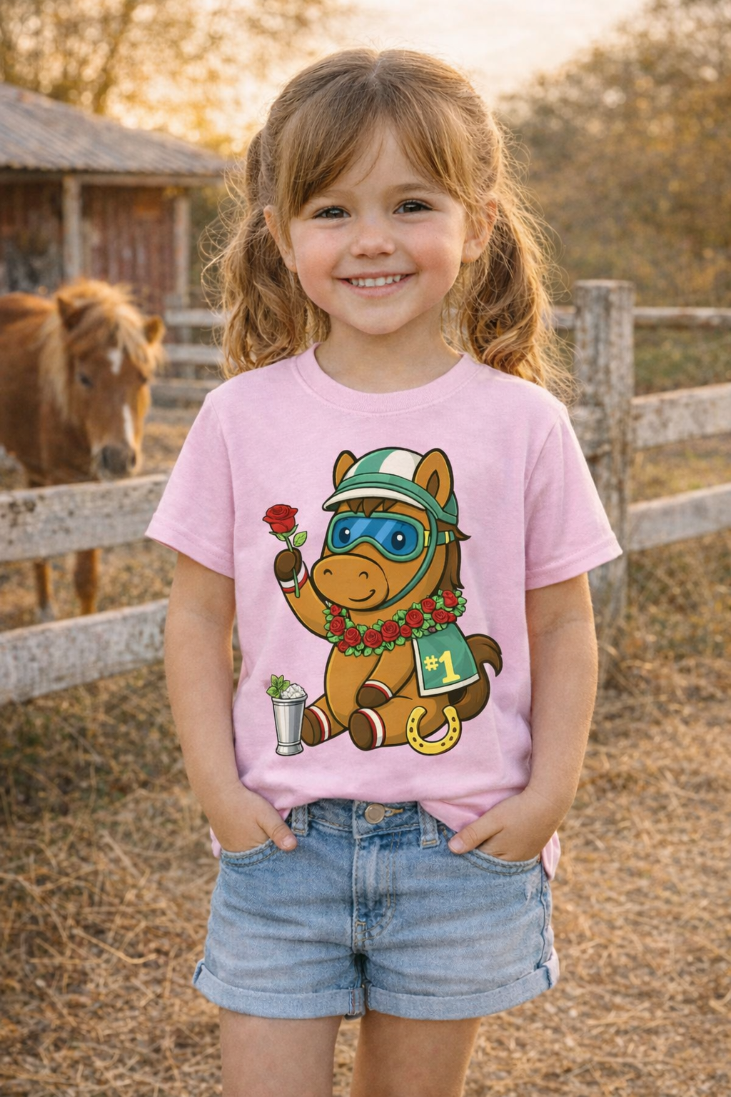 BSCO- Breezie Childrens Kentucky Derby Shirt | Cute Jockey Horse Tee for kids | Derby Day Horse Racing T-Shirt