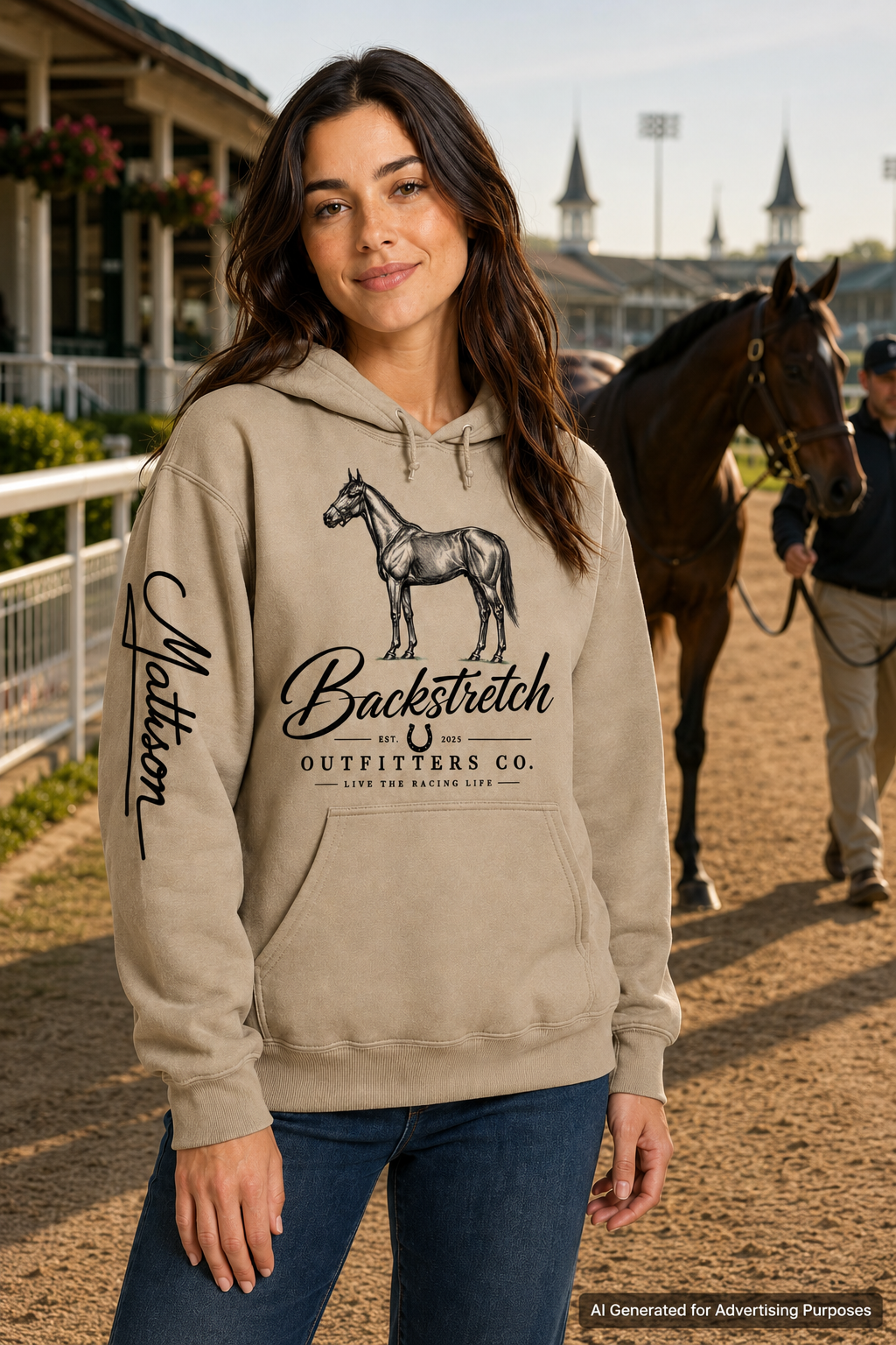 Horse Racing Hoodie, Mattison Artist Line, Equestrian Unisex Sweatshirt with Sleeve Print, Horse Lover Gift