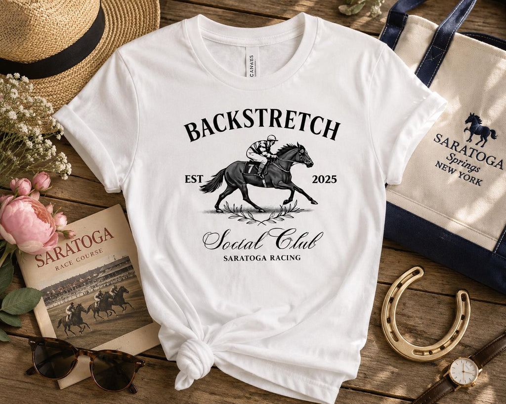 Backstretch Social Club Shirt, Saratoga Racing Tee, Horse Racing Shirt, Equestrian Apparel, Thoroughbred Lover Gift, Race Day Outfit