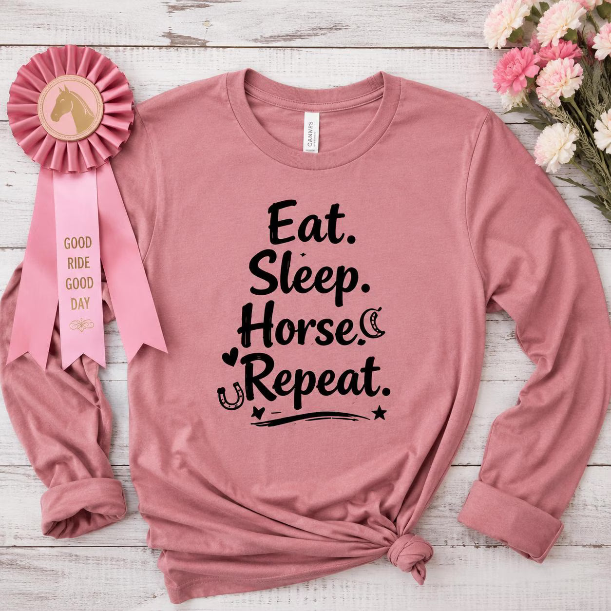 Eat Sleep Horse Repeat Shirt, Horse Girl Long Sleeve, Equestrian Gift for Women, Horse Lover Shirt, Barn Life Tee, Horse Mom Gift