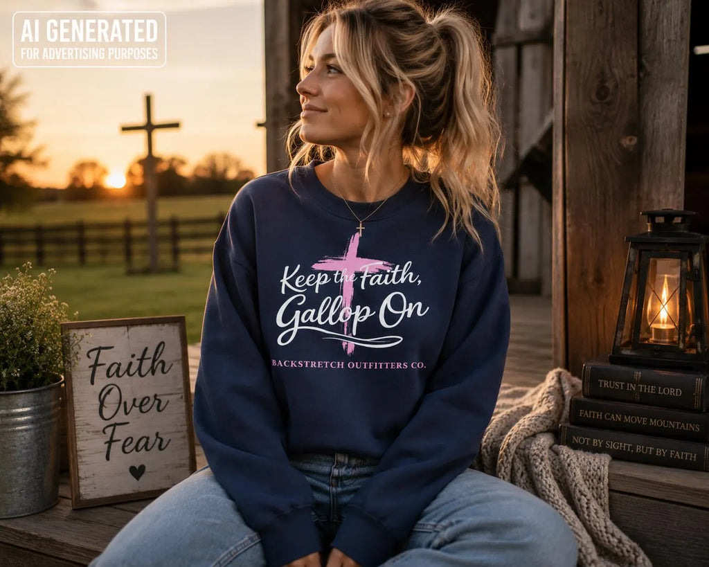 Keep the Faith Gallop On Cropped Sweatshirt, Christian Horse Lover, Faith Based Equestrian Pullover, Horse Girl Crewneck, Inspirational Gift