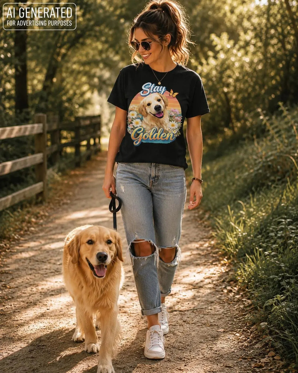 Stay Golden Golden Retriever Shirt, Retro Dog Lover Graphic Tee, Floral Puppy T-Shirt, Golden Mom Gift for Women