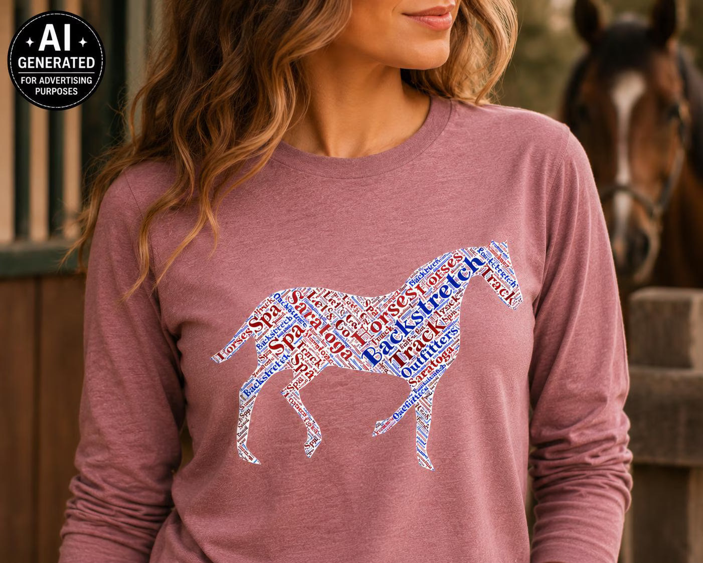 Patriotic Horse Long Sleeve Shirt, Women’s Red White Blue Equestrian Tee, American Horse Lover Gift, Racing Graphic Top