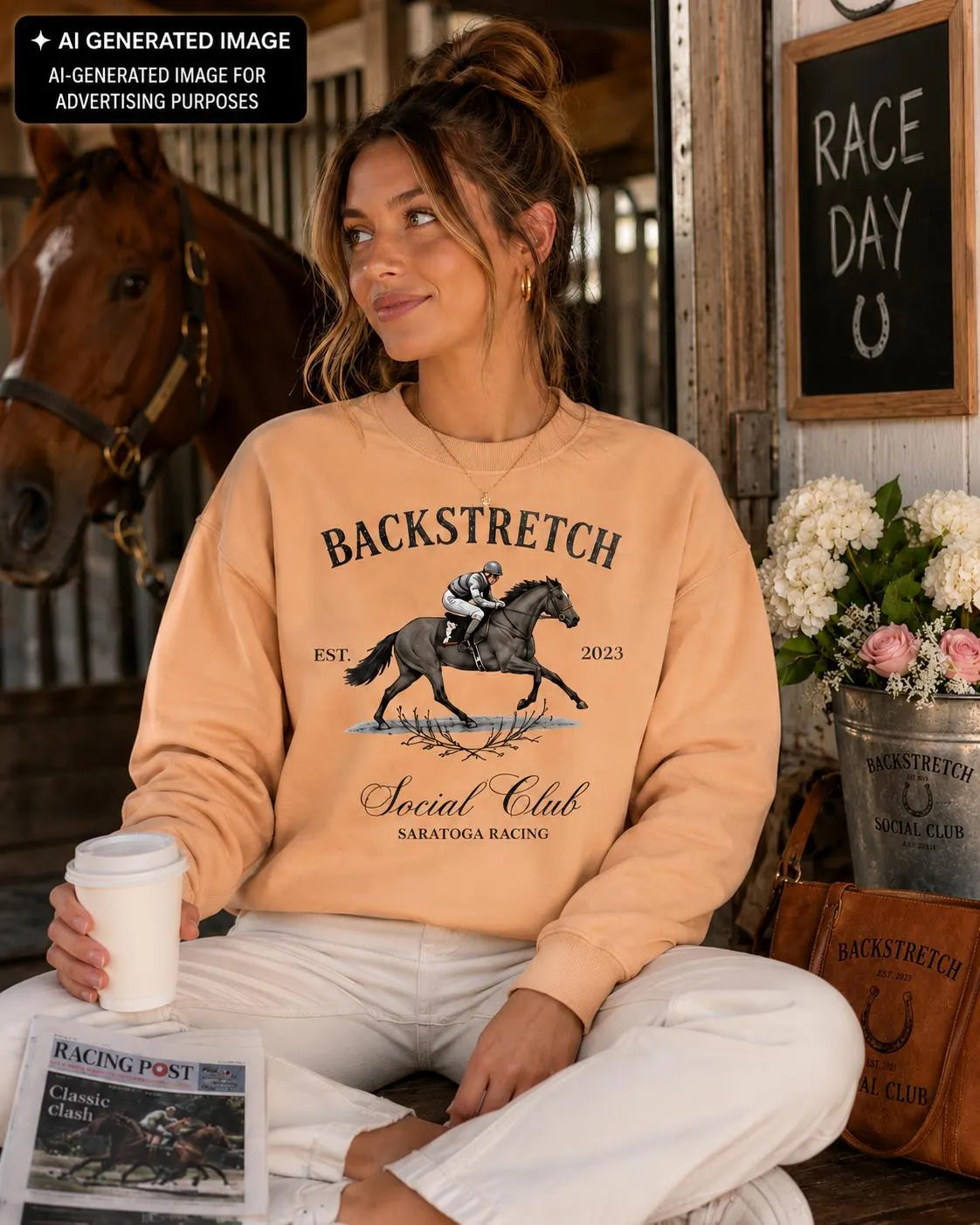 Backstretch Social Club Sweatshirt, Horse Racing Sweatshirt, Equestrian Crewneck, Saratoga Style Pullover, Horse Lover Gift, Derby Day