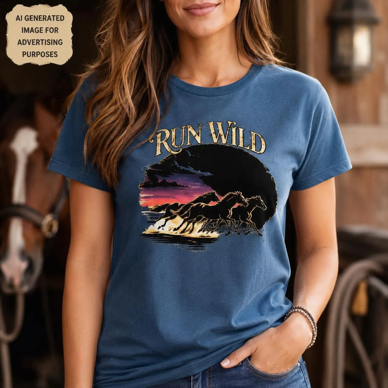 Run Wild Horse Shirt - Western Sunset Graphic Tee - Running Horses Silhouette - Equestrian Cowgirl Shirt - Horse Lover Gift - Backstretch Outfitters Co. Unisex Tee