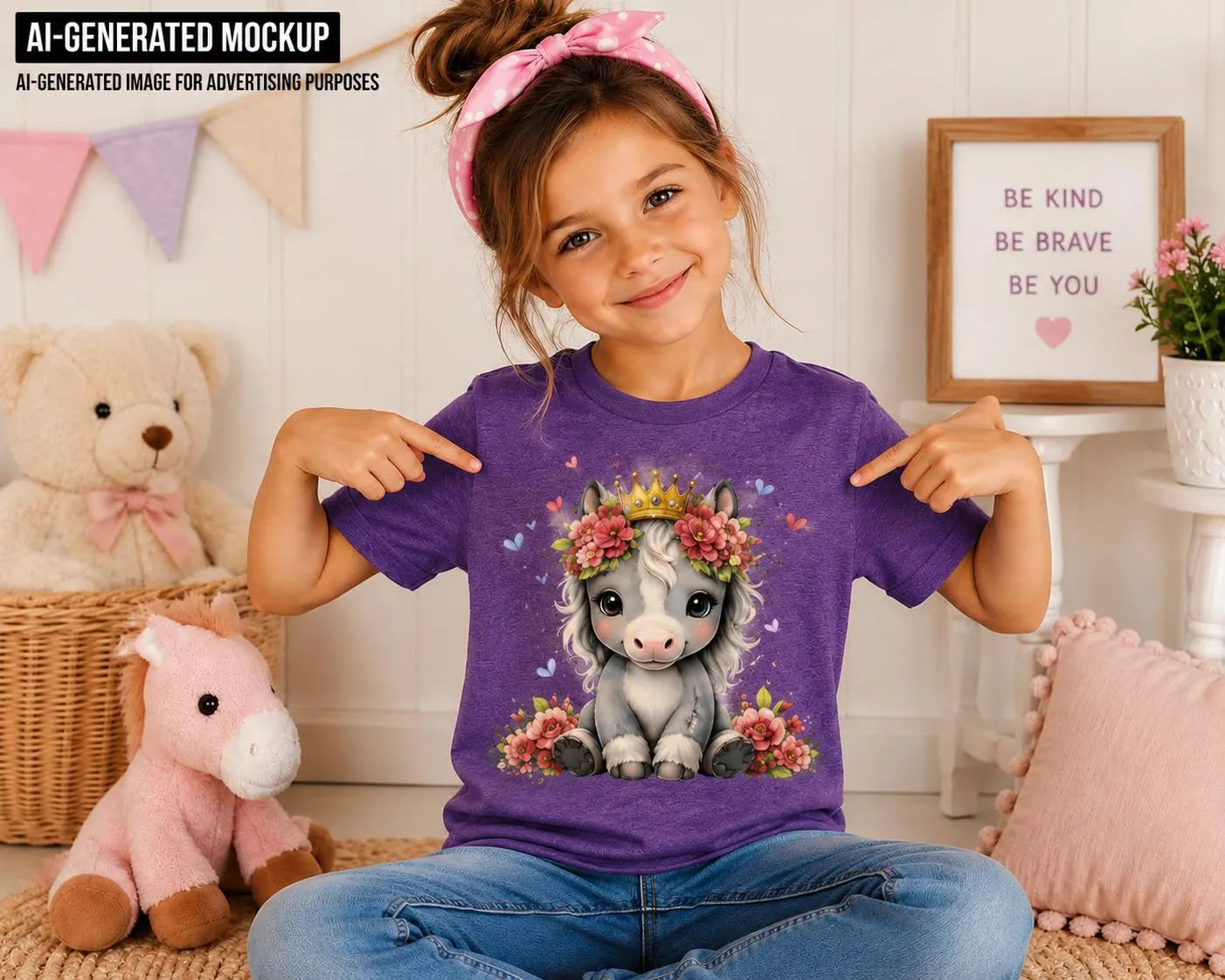 Cute Floral Pony Princess Kids T-Shirt | Adorable Horse Lover Graphic Tee | Girls Farm & Equestrian Shirt