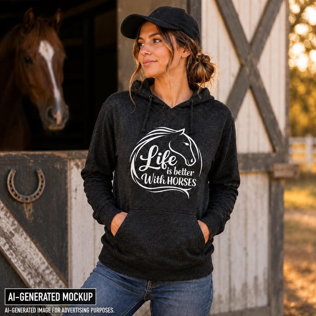 Life Is Better With Horses Hoodie, Horse Lover Hoodie, Equestrian Sweatshirt, Horse Girl Gift, Horse Mom Hoodie, Barn Life Apparel