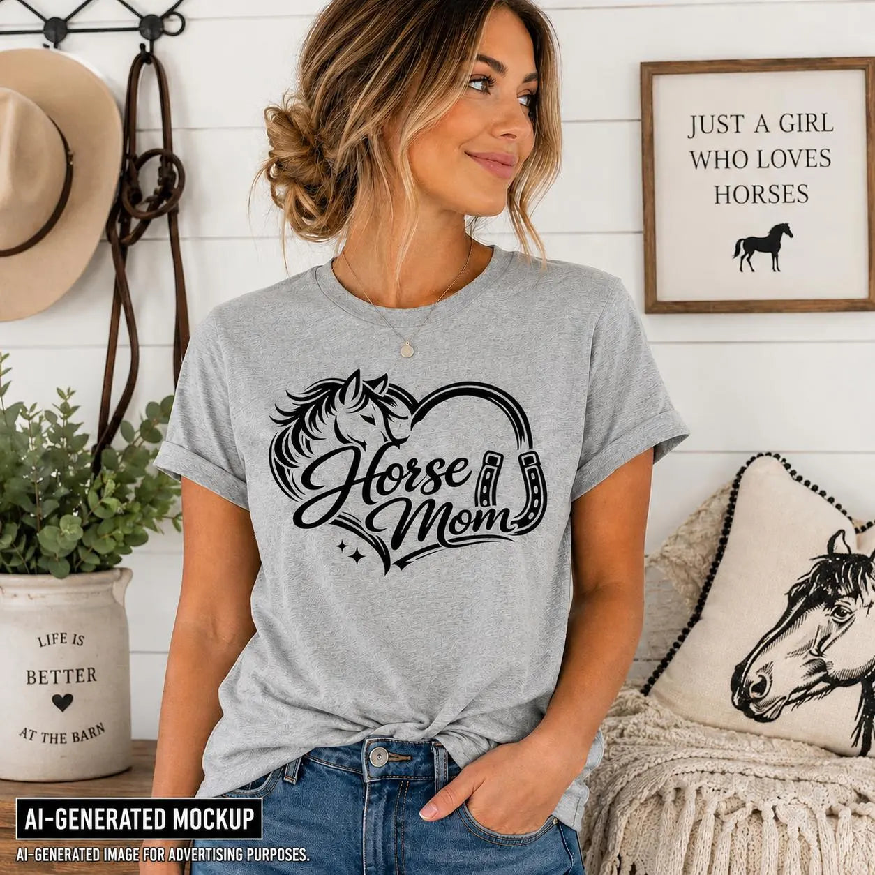 Horse Mom Shirt, Women’s Equestrian T-Shirt, Horse Lover Gift, Horseshoe Heart Graphic Tee