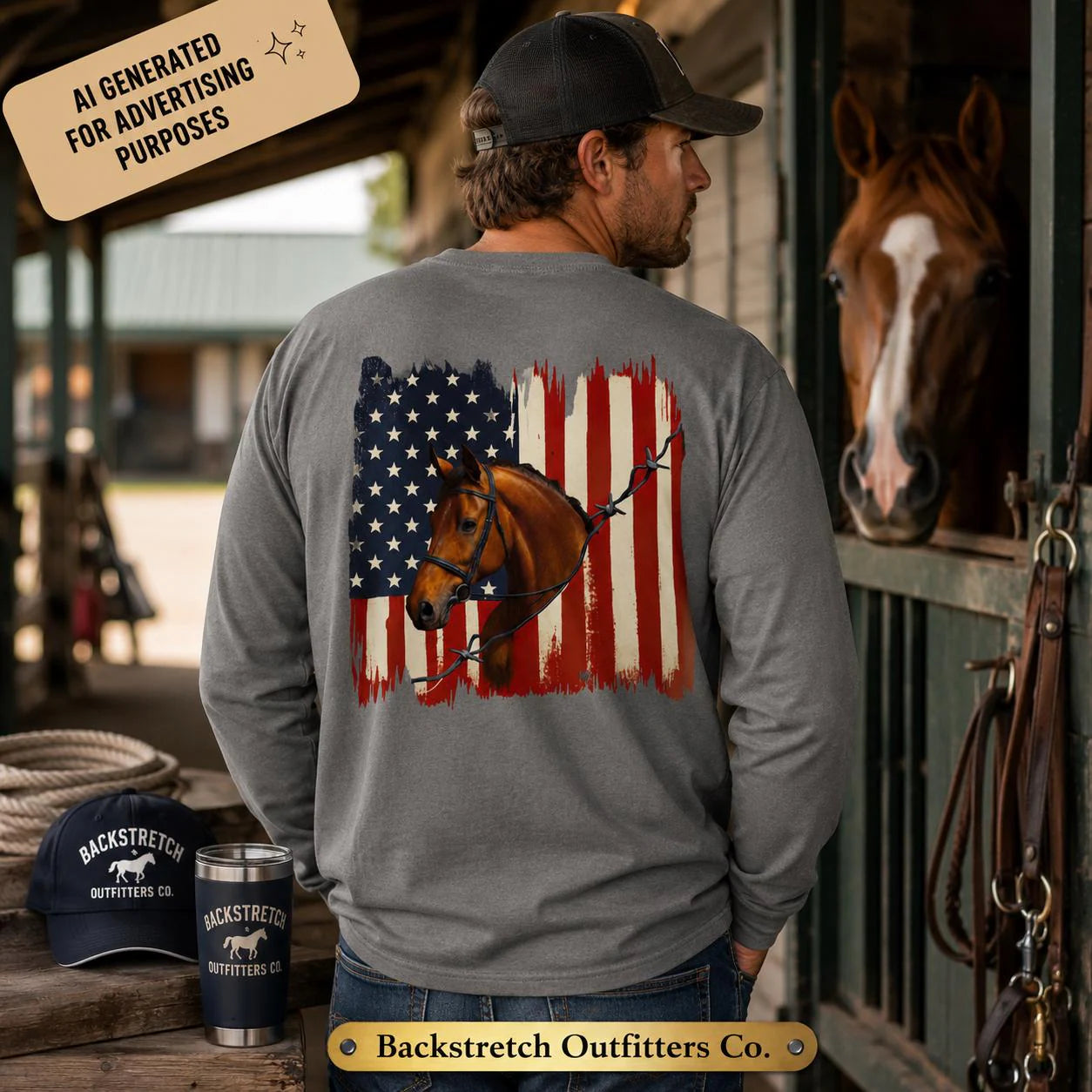 Patriotic Horse Racing Shirt, American Flag Horse Long Sleeve Tee, Equestrian Gift, Thoroughbred Racing Shirt, Horse Lover Apparel
