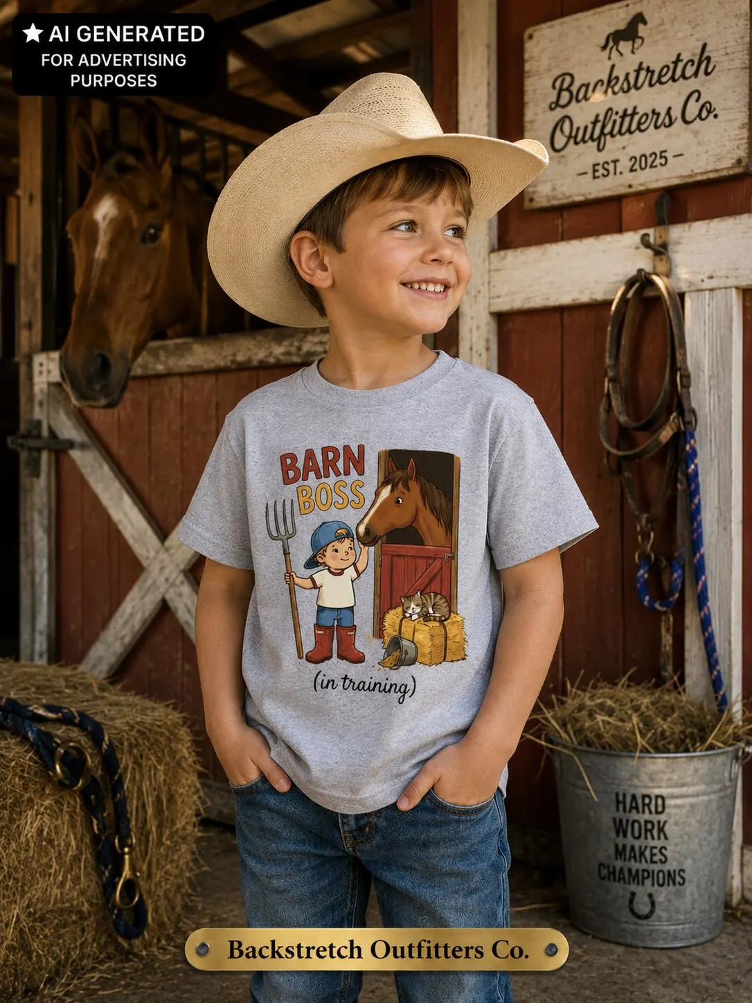 Barn Boss Kids Shirt, Funny Horse Barn Tee, Youth Equestrian Shirt, Horse Lover Gift for Boys and Girls