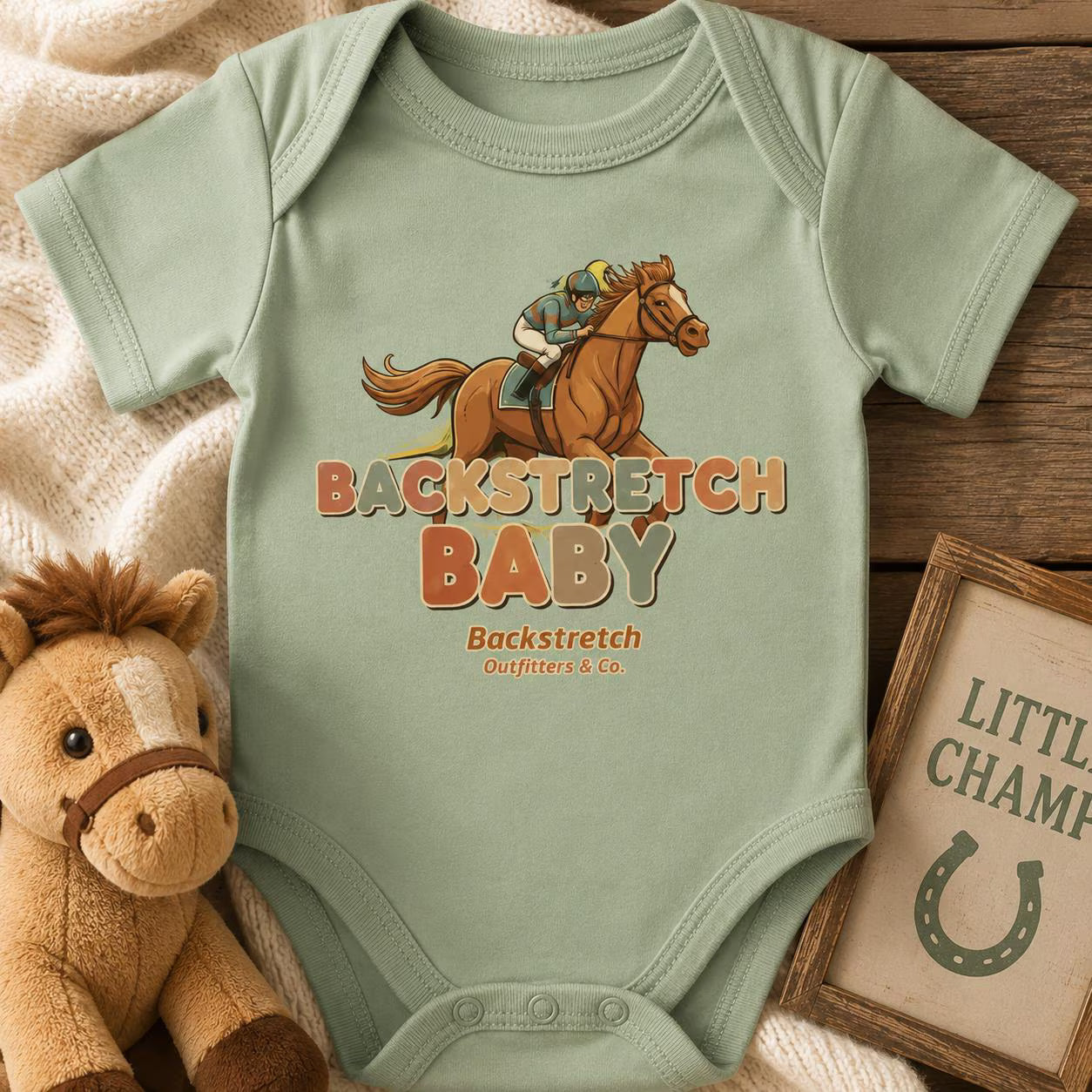 Backstretch Baby Horse Racing Bodysuit, Cute Racehorse Baby Bodysuit, Equestrian Baby Outfit, Horse Lover Baby Shower Gift