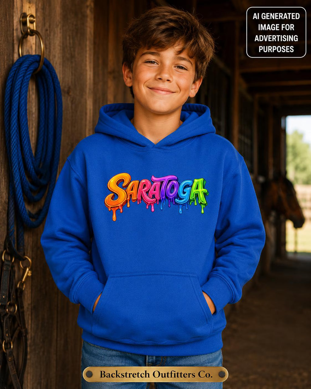 Kids Saratoga Hoodie, Colorful Rainbow Drip Sweatshirt, Horse Racing Equestrian Apparel