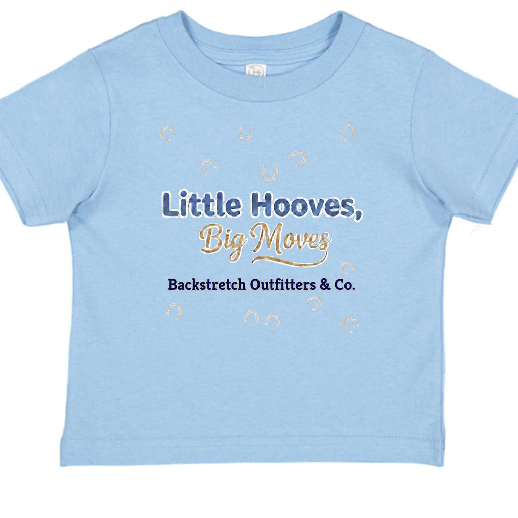 Little Hooves, Big Moves Kids Horse Racing T-Shirt | Cute Equestrian Youth Tee | Backstretch Outfitters & Co.