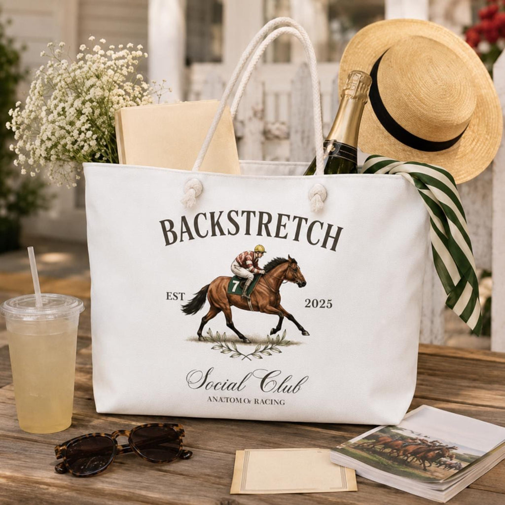 Horse Racing Tote Bag, Saratoga Social Club Tote, Derby Weekend Beach Bag, Equestrian Tote Gift, Preppy Horse Lover Bag