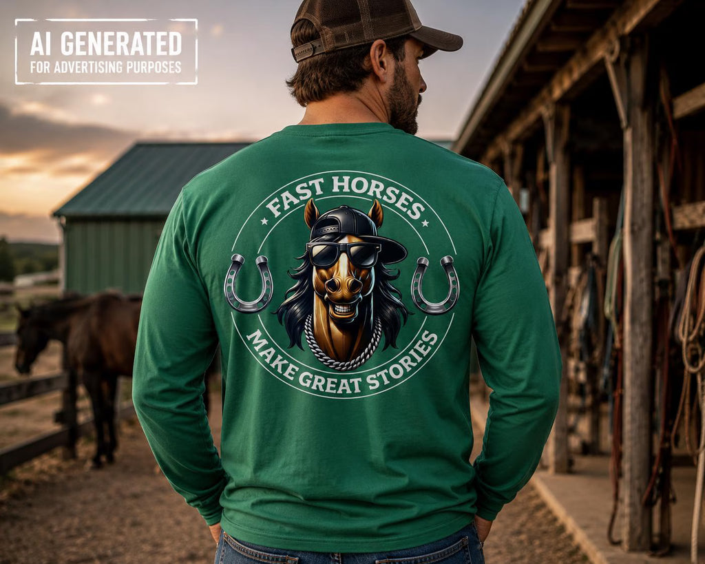 Fast Horses Make Great Stories Long Sleeve Shirt, Mens Horse Racing Shirt, Thoroughbred Racehorse Tee, Equestrian Gift for Him