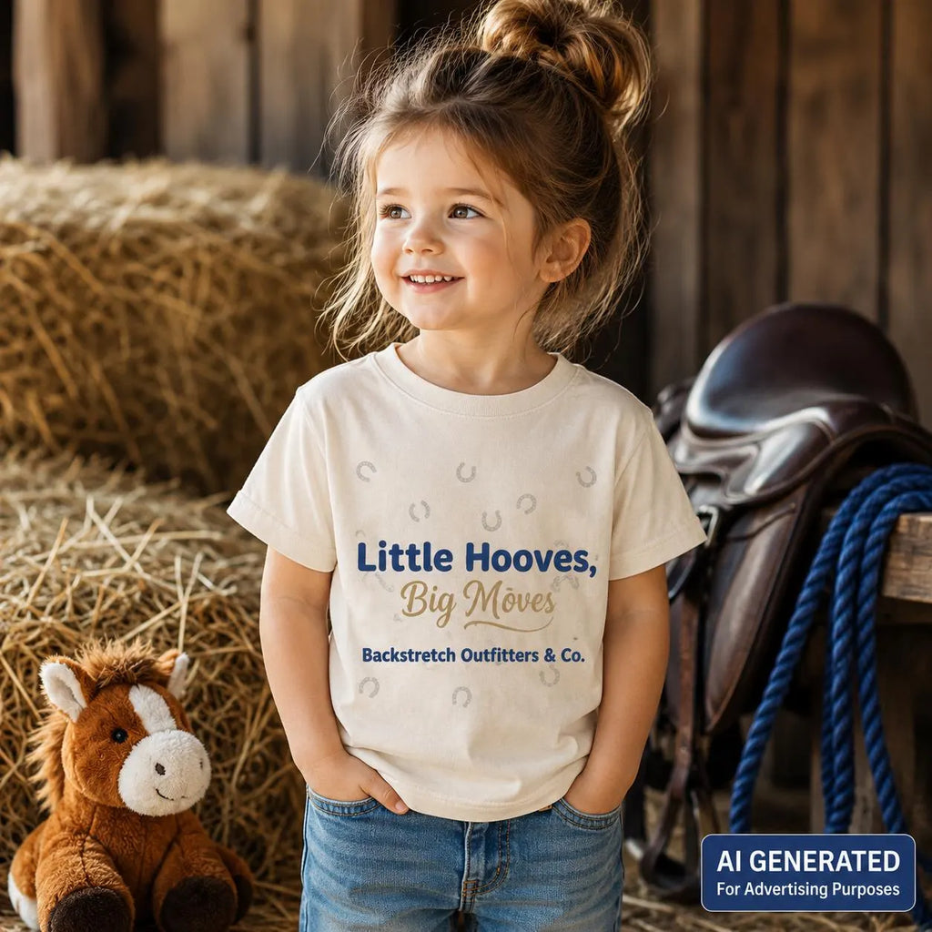 Little Hooves, Big Moves Kids Horse Racing T-Shirt | Cute Equestrian Youth Tee | Backstretch Outfitters & Co.