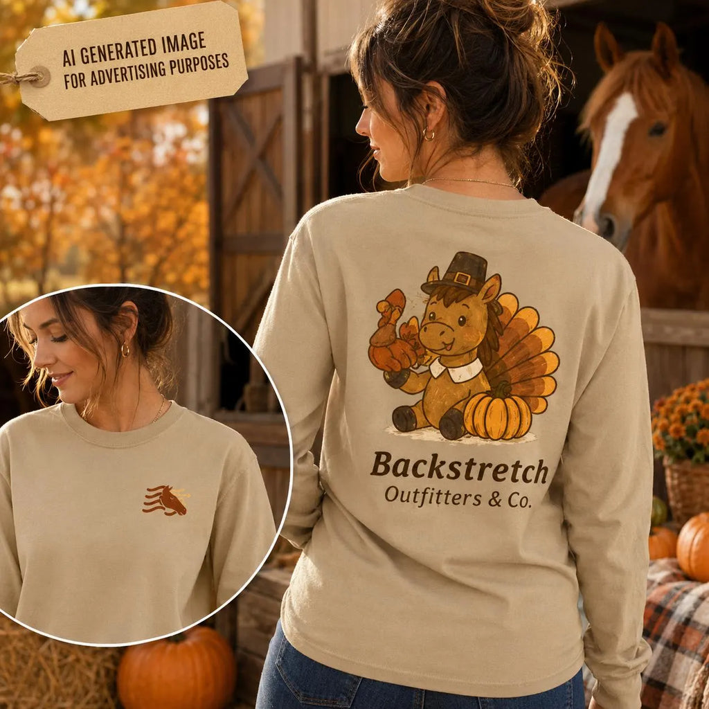 Thanksgiving Horse Shirt, Backstretch Outfitters Turkey Horse Tee, Women’s Fall Equestrian Shirt, Cute Horse Lover Gift