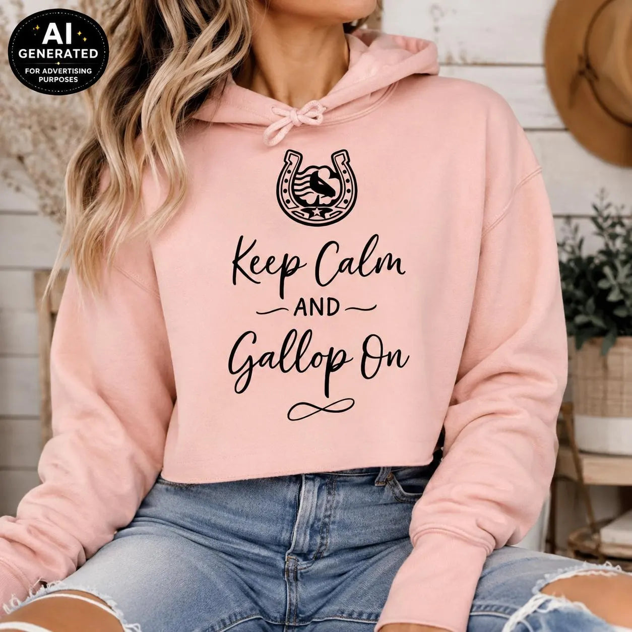 Keep Calm and Gallop On Hoodie, Horse Lover Cropped Hoodie, Equestrian Sweatshirt for Women, Cute Horse Racing Gift