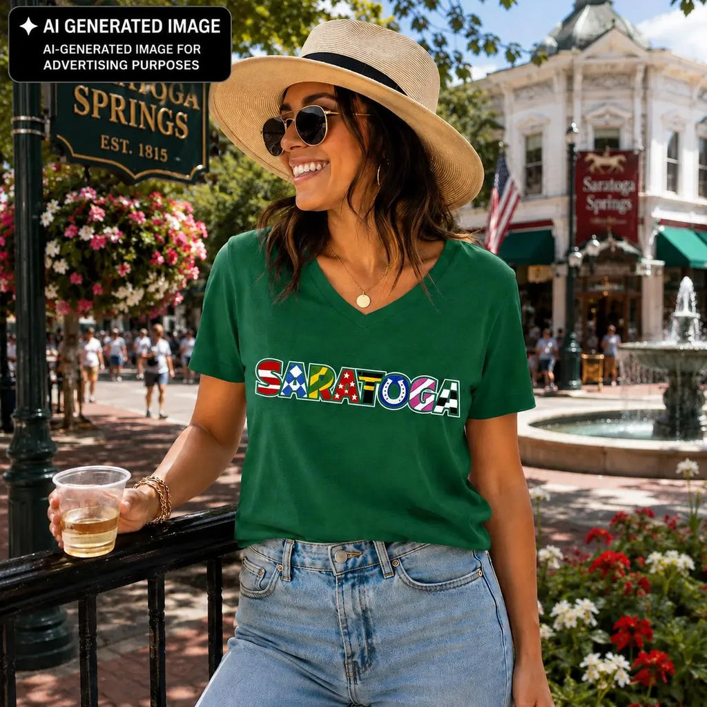Saratoga Horse Racing Shirt, Women’s Colorful Equestrian Tee, Race Day Outfit, Saratoga Springs Horse Lover Gift