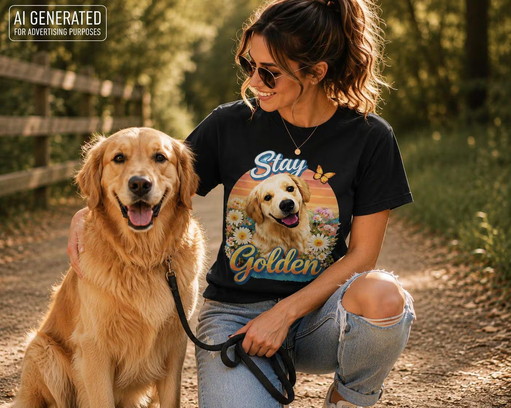 Stay Golden Golden Retriever Shirt, Retro Dog Lover Graphic Tee, Floral Puppy T-Shirt, Golden Mom Gift for Women