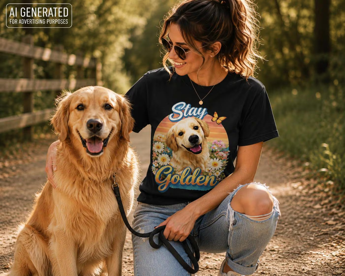 Stay Golden Golden Retriever Shirt, Retro Dog Lover Graphic Tee, Floral Puppy T-Shirt, Golden Mom Gift for Women
