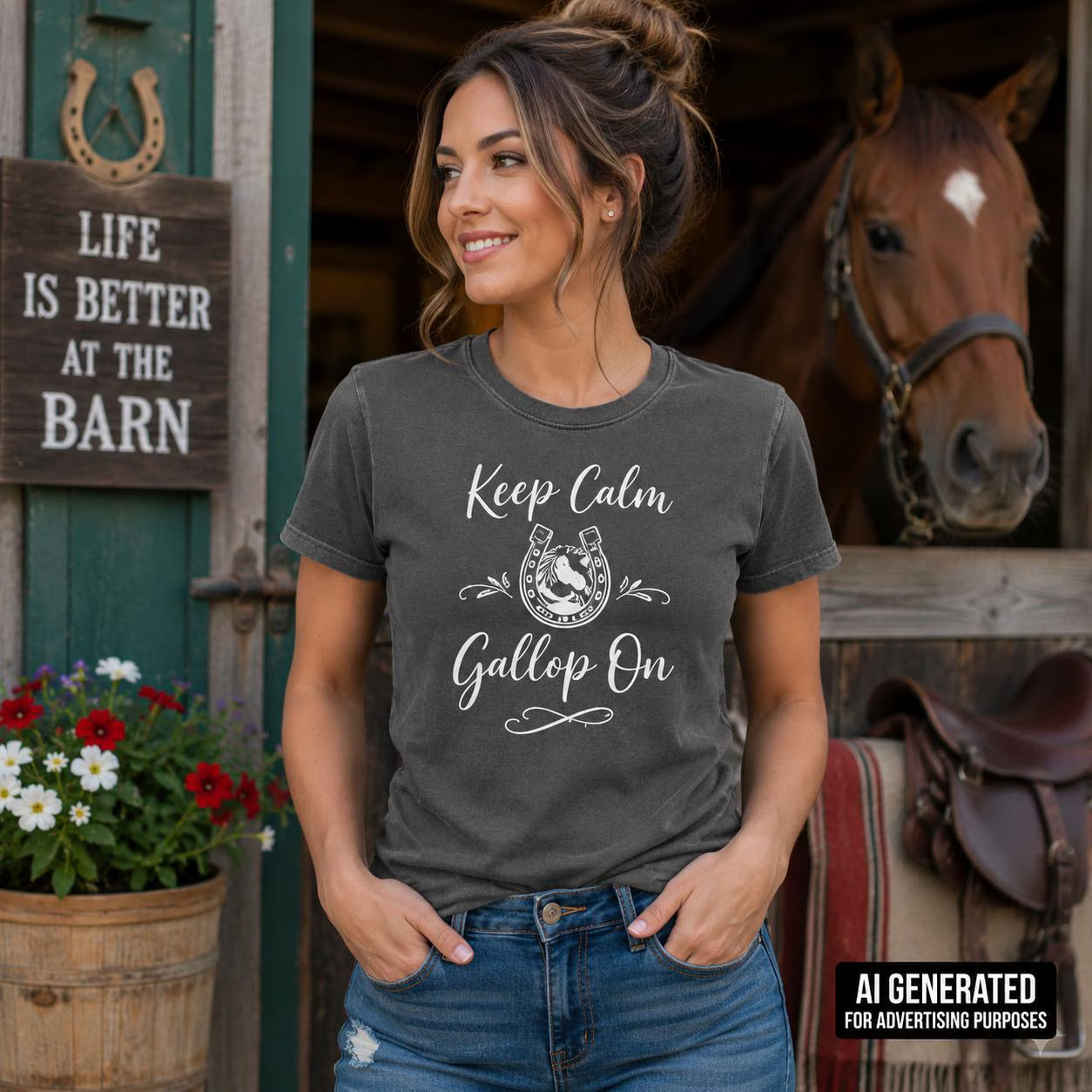 Keep Calm and Gallop On Horse Shirt, Women’s Equestrian Graphic Tee, Horse Lover Gift, Inspirational Riding T-Shirt