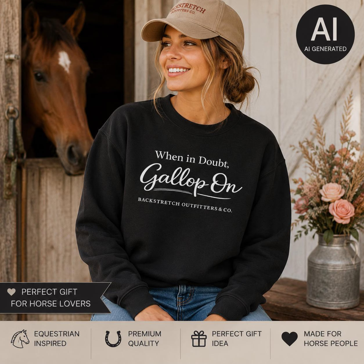 When In Doubt Gallop On Sweatshirt | Horse Lover Sweatshirt | Inspirational Equestrian Crewneck | Horse Racing Gift for Women