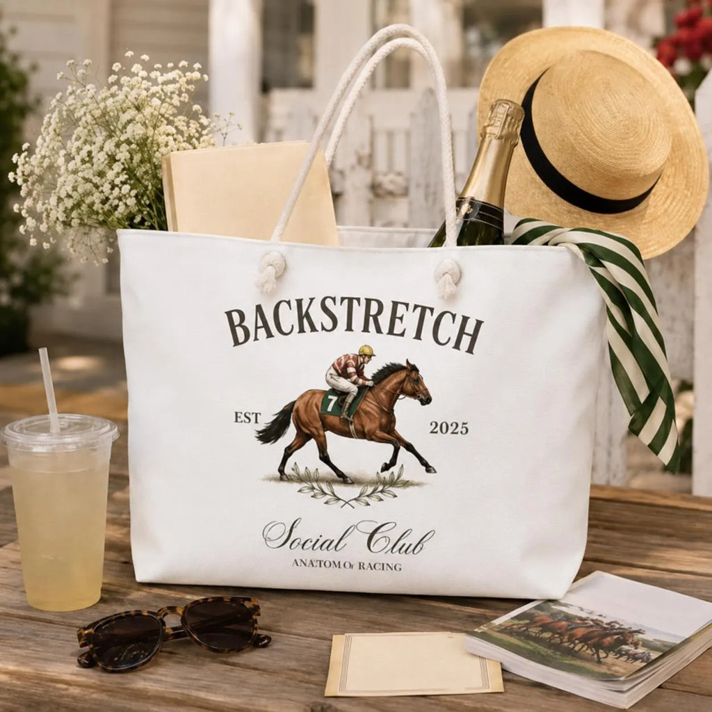 Horse Racing Tote Bag, Saratoga Social Club Tote, Derby Weekend Beach Bag, Equestrian Tote Gift, Preppy Horse Lover Bag